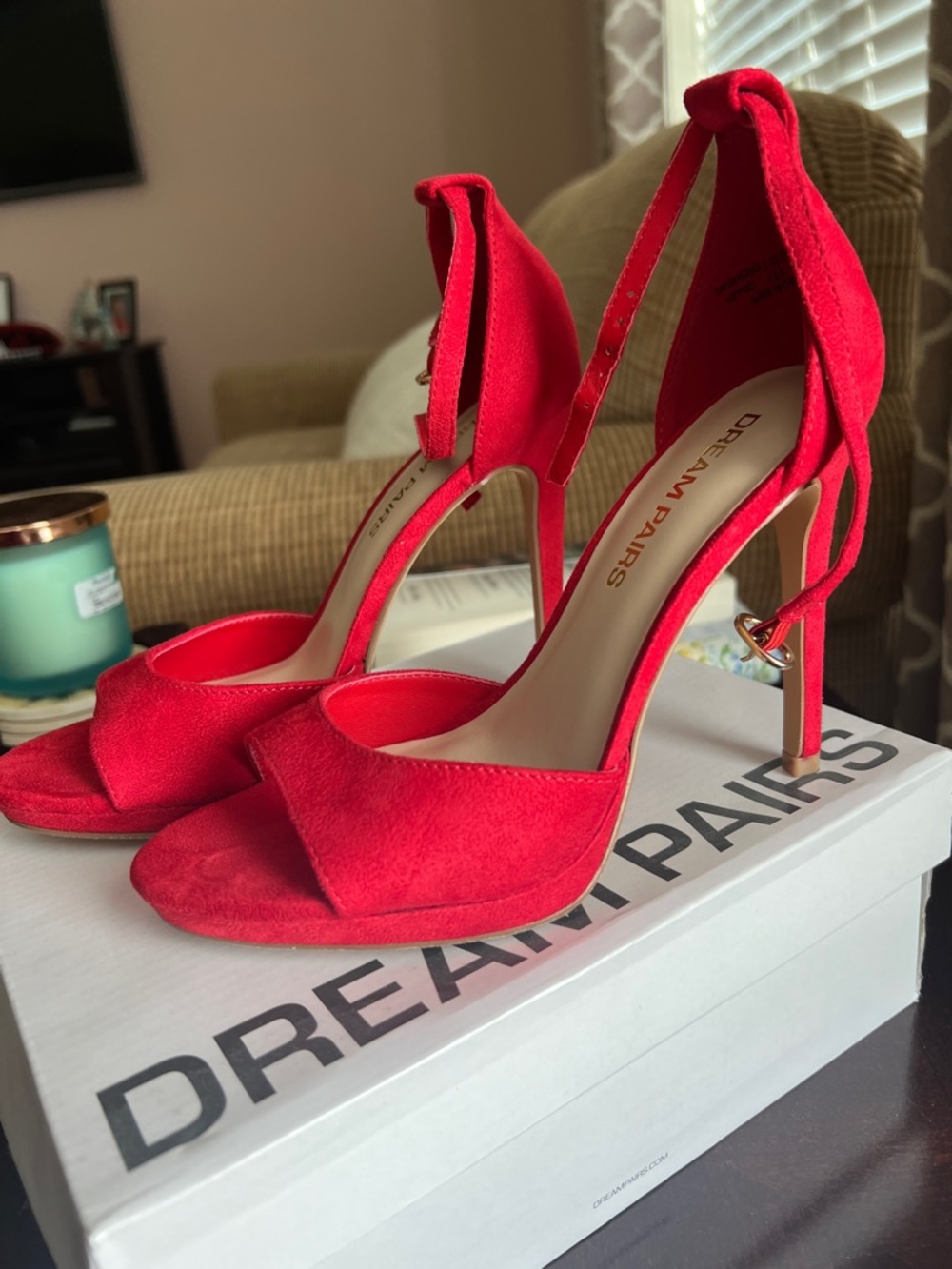 NEW Dream Pairs Red Open-Toe Ankle-Tie Stiletto Heels